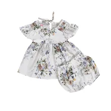 Одежда для новорожденных девочек с цветочным рисунком; коллекция года; Летнее мини-платье с оборками без рукавов; топы и шорты; шаровары; комплект из 2 предметов; комплект одежды с цветочным принтом
