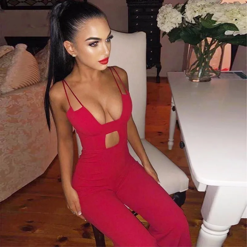 

Ohvera Long Bandage Bodycon Jumpsuits For Women 2019 Hollow Out Spaghetti Strap Backless Rompers Womens Jumpsuit Sexy Overalls