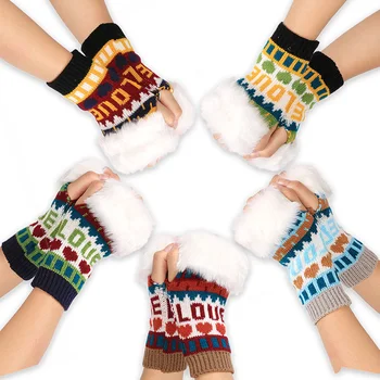 

Fashion Women Winter Plush Gloves Faux Fur Knitting Wool Keep Warm Short Mitten Fingerless Lady Girl Half Finger Glove