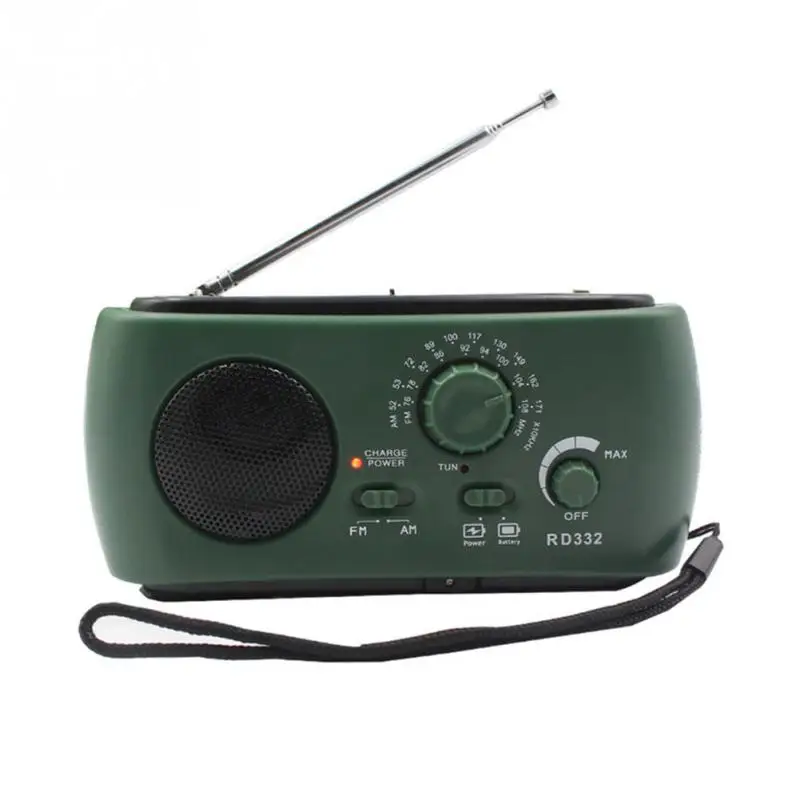 

Radio Receiver Multifunction AM/FM Dynamo Solar Radio Powerful Hand Crank Generator Charger White Green