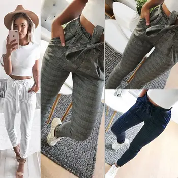 

Women High Waisted Chiffon Harem Pants Elastic Waist Solid Casual Loose Trousers