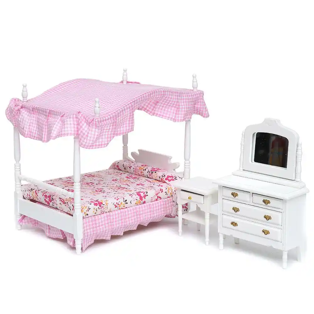 8:82 puppenhaus Miniatur Schlafzimmer Möbel BALDACHIN Bett Kommode 8:82 puppenhaus Miniatur Schlafzimmer Möbel BALDACHIN Bett Kommode