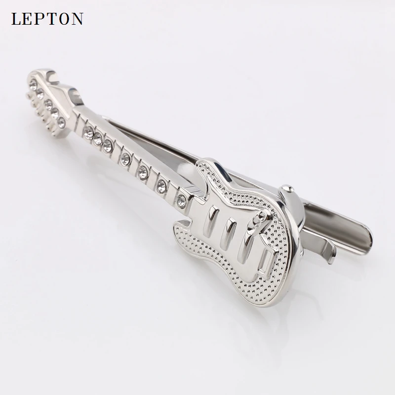 

Lepton Music Guitar Tie Clip for Mens Polished Silver color Suit Clasp Clamp Clip Fashion Business Wedding Guitar Tie Bar Pin