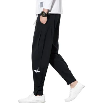 

#4558 Spring 2019 Chinese Style Cotton linen Harem Pants Men Plus Size 5XL Embroidery Crane Casual Vintage Linen Trousers