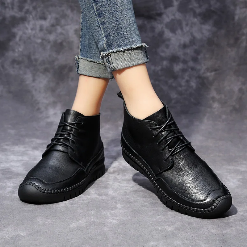 Y Plano Black Mujer Encaje Para Otoño Botas Wintergenu Las Zapatos Casual Cuero Mujeres De Plataforma Tobillo 40wZCxqt