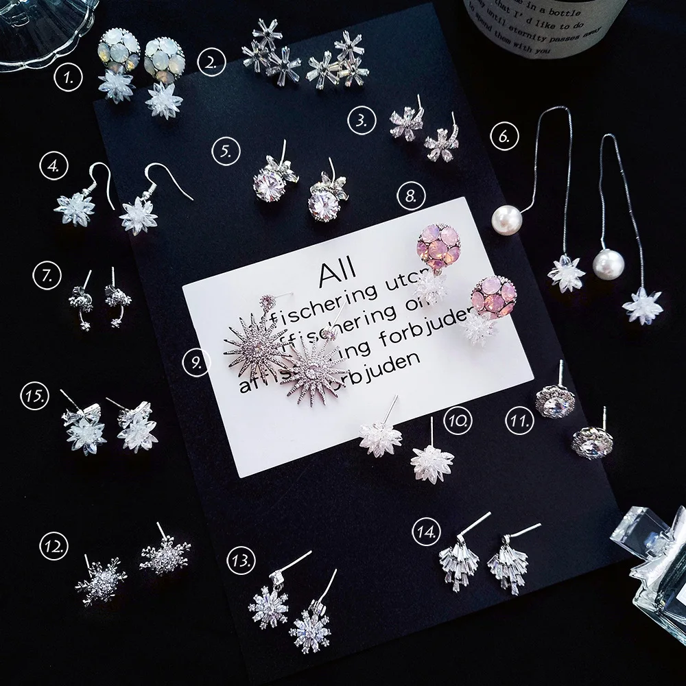 

2019 Korea elegant snowflake zircon stud earrings flower crystal series earrings temperament wild earrings party accessories