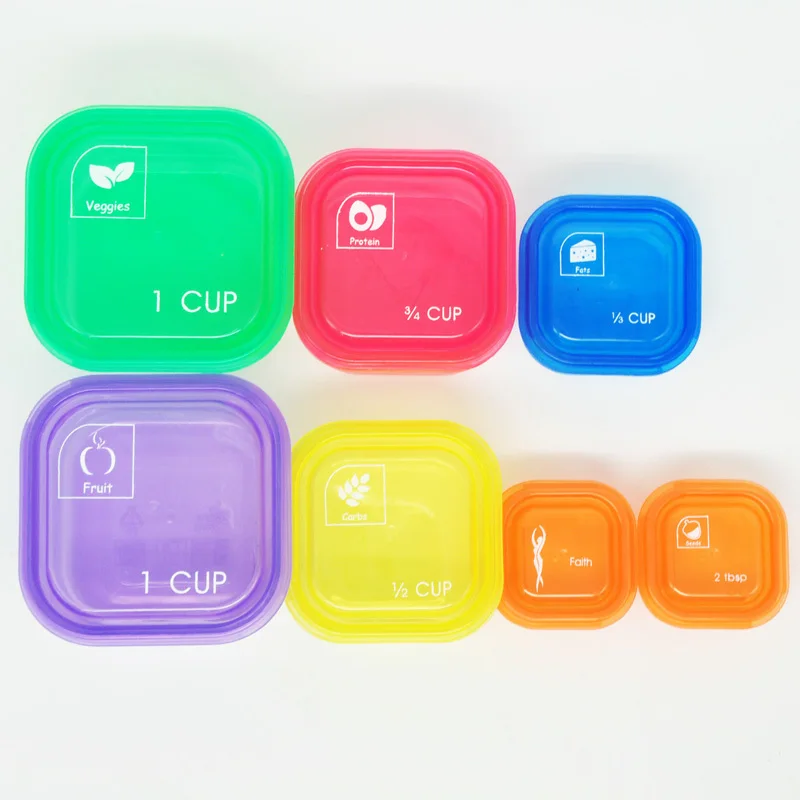 

7 Pieces/set Multi-Color Portion Control Container Kit BPA Free Lids Labeled Bento Box