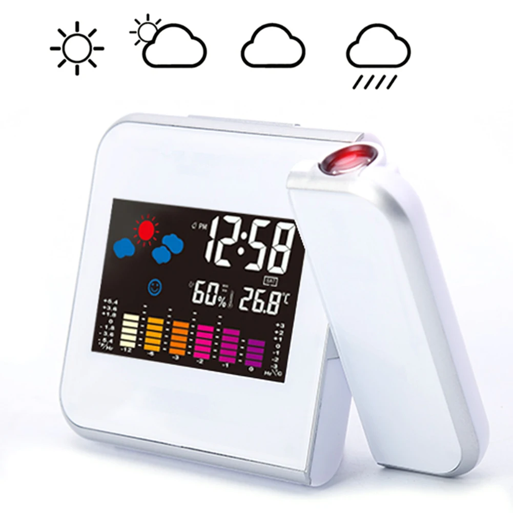 

Digital Projection Alarm Clock Weather Station with Temperature Thermometer Humidity Hygrometer Bedside Wake Up Projector Clock