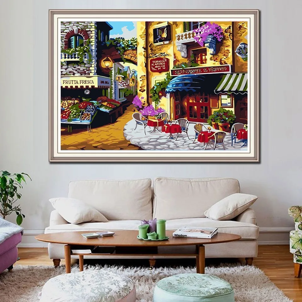 AZQSD масляная краска ing City Shop для рисования по номерам пейзаж DIY Холст Картина