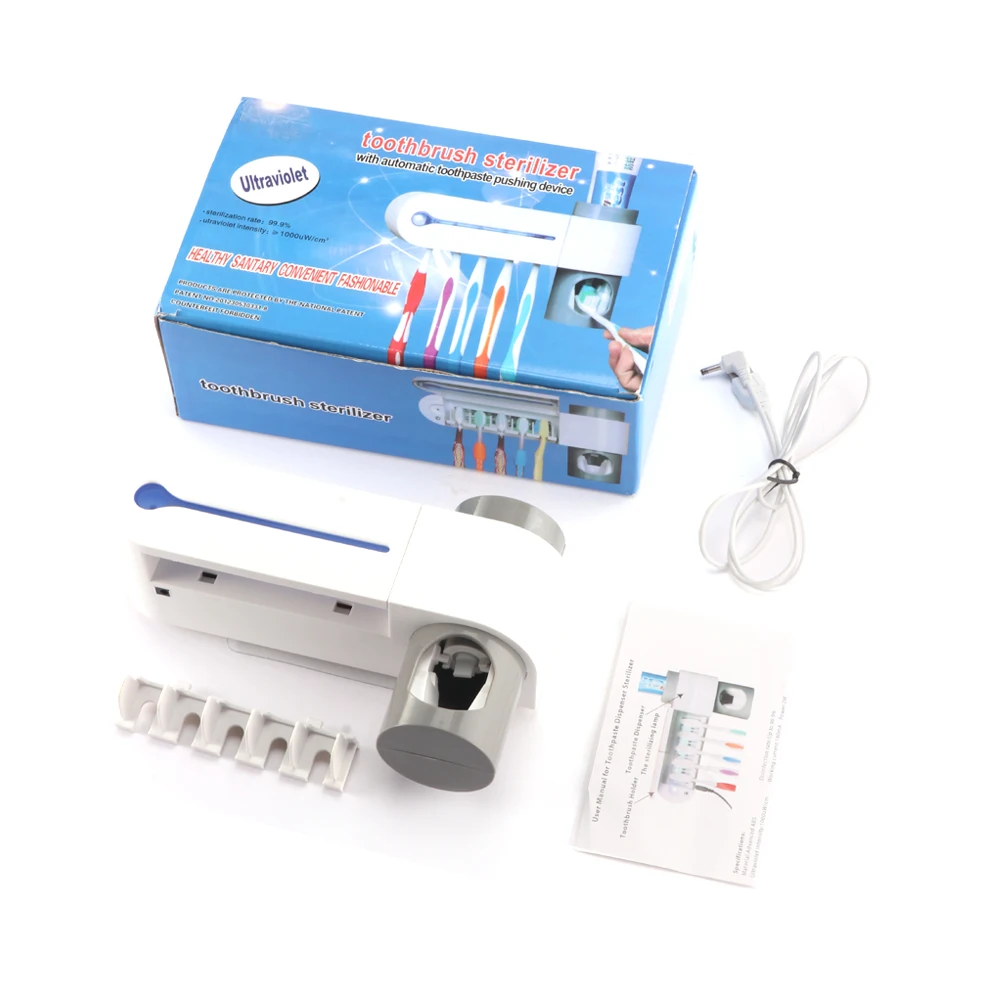 2 In 1 UV Home Bathroom Set Toothbrush Sterilizer Toothbrush Holder Automatic Toothpaste Squeezers Dispenser