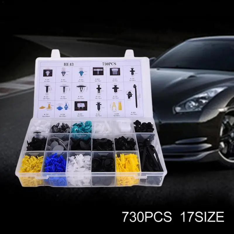 

730PCS Car Universal Clip Retainer Fastener 17 Kinds Of Mixed Set Commonly Used Car Clip Fastener