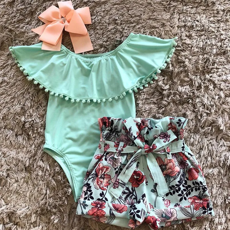 Летняя одежда для новорожденных девочек; roupas de bebe; брендовая хлопковая одежда; боди с оборками; шорты; комплект одежды из 2 предметов