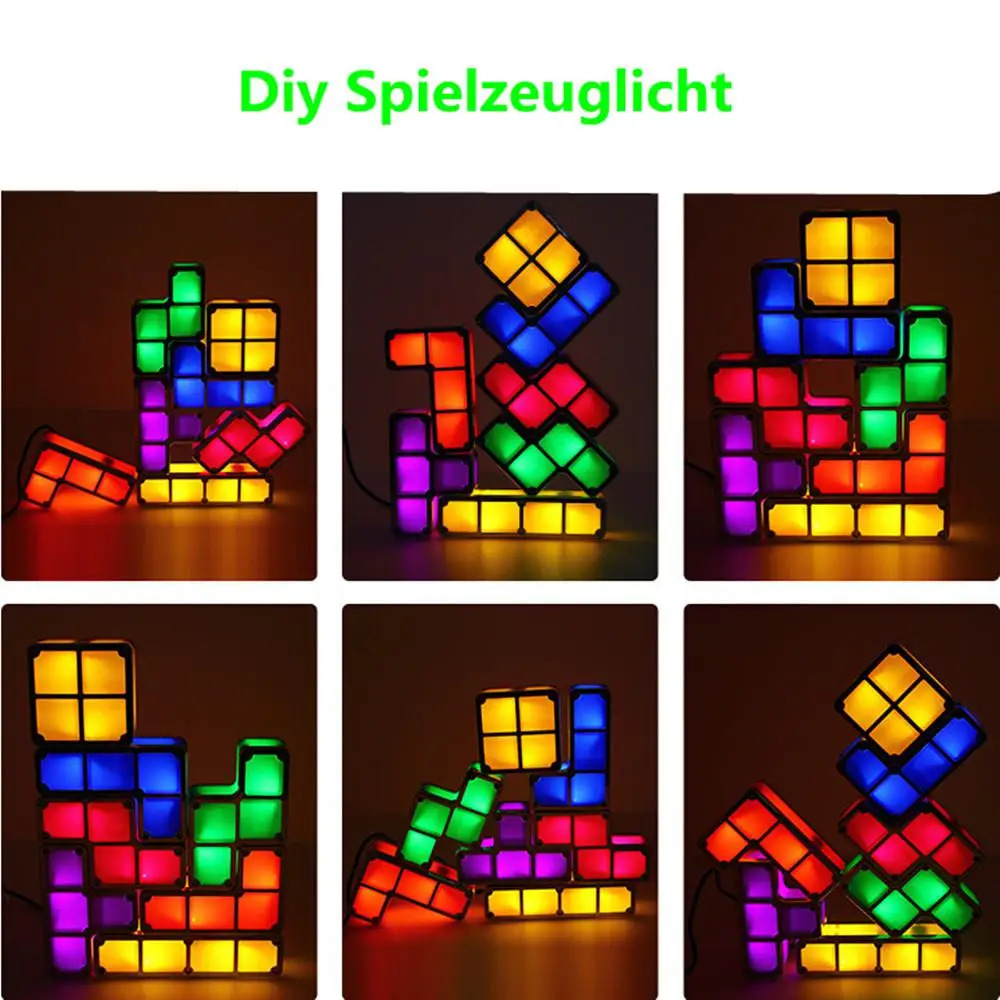 3D DIY Tetris Паззл-светильник, Штабелируемый светодиодный настольный светильник, конструктор, блок, Ночной светильник, ретро игровая башня для детей, красочные кирпичные игрушки