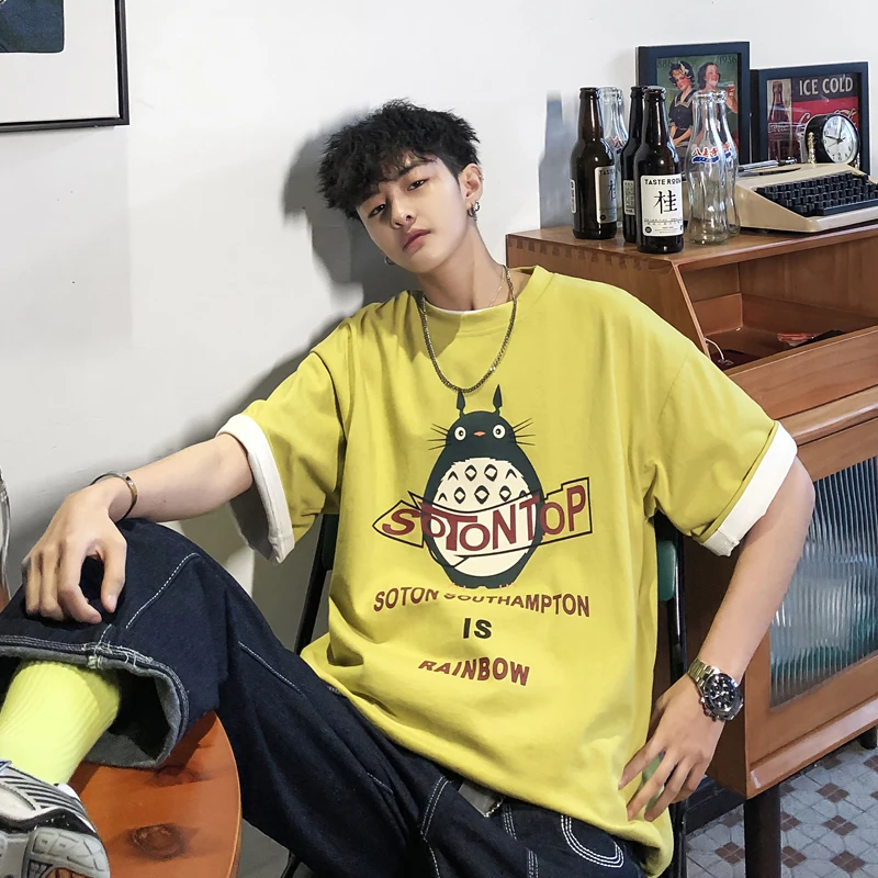 

Men's T-shirt 2019 summer new slim cartoon print short sleeve T-shirt loose casual round collar personality youth men's wear