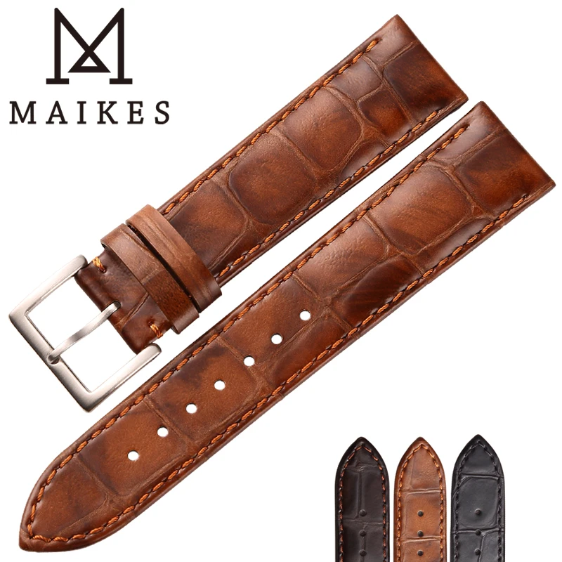Ремешок для часов MAIKES из натуральной кожи сменный Браслет с бамбуковым узлом