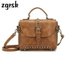 Fashion Women Leather Handbags Solid Shoulder Crossbody Bags For Women Tote Bags Rivets Female Famous Brand Retro Messenger Bag women s fashion leather crossbody bags handbags female panelled flap famous brand lady messenger shoulder bag drop shipping