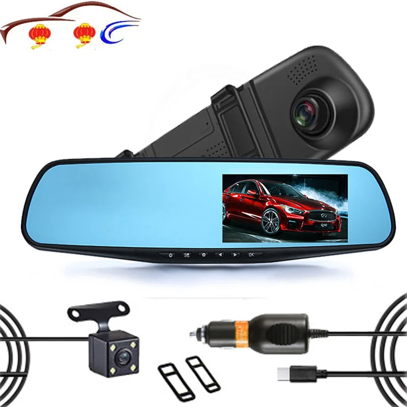 FHD 1080P видеорегистратор Автомобильный видеорегистратор Камера авто 4,3 дюймов зеркало заднего вида цифровой видеорегистратор двойной объектив регистратор видеокамера