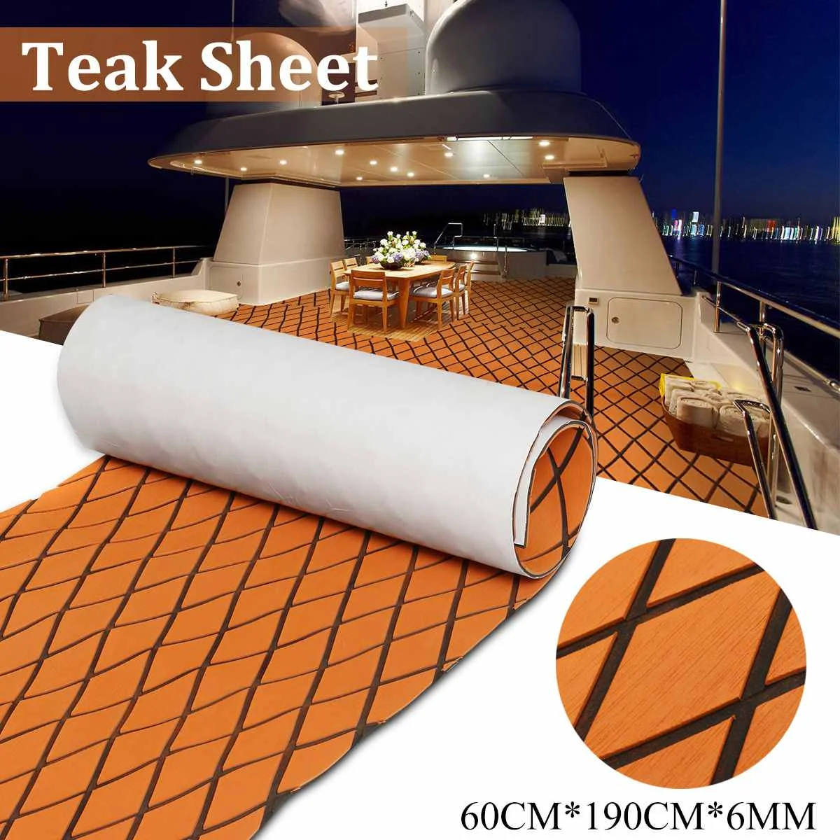

600MM*1900MM*6MM Orange and Black EVA Foam Marine Teak Sheet Flooring Synthetic Boat Decking Yacht Pad Marine Flooring