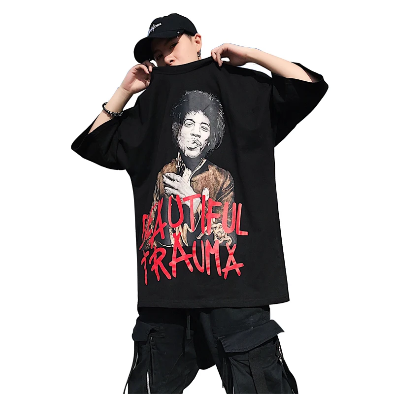 

Tide brand T-shirt male summer tide hip hop explosion head rock personality printing loose cotton short-sleeved T-shirt