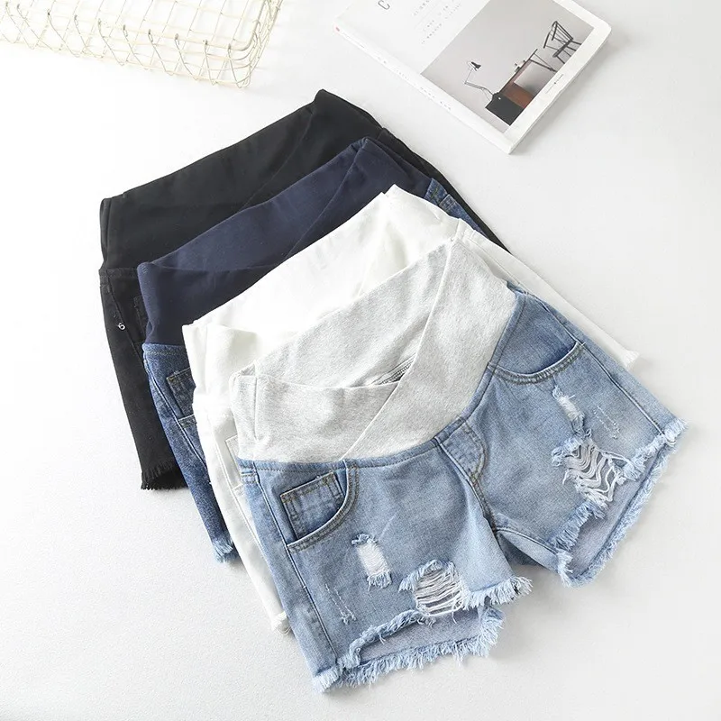 Woman Denim Shorts Maternity Clothes Sexy Summer Trousers Pregnant Woman Hole Elastic Waist Short Jeans Premama Leggings Panties low waist sexy women s jeans denim shorts summer denim cotton zipper hole splicing ladies skinny sexy super short jeans