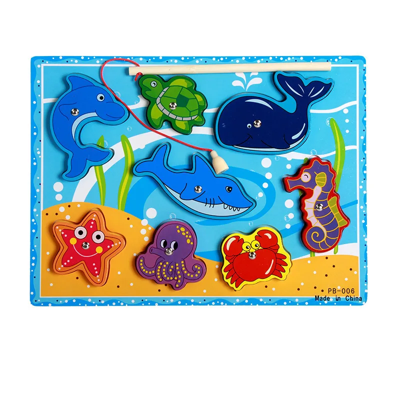  Merry Christmas Rrandom Wooden Fishing Educational Toys For Children Biology Ocean Magnets Puzzles  - 32961786106