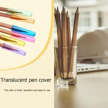 

Fresh color 6pcs Pencil Cap Plastic Translucent Pen Cover Office School Student Stationery Kids Gift Supplies