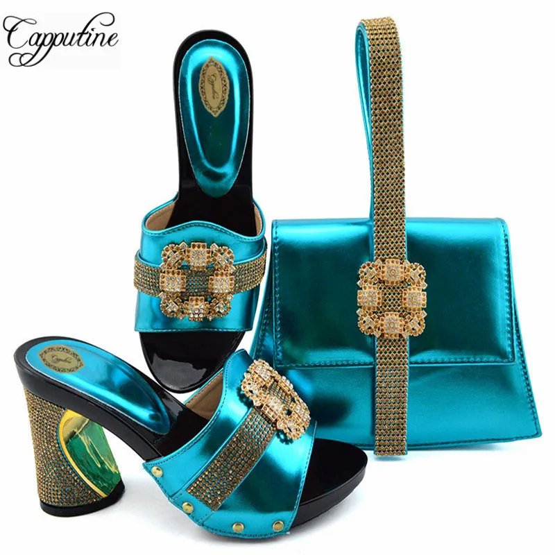 

Neest Italian Decorated With Rhinestone High Heels Shoes And Bag Set African Woman Shoes And Purse Set For Party FN1901