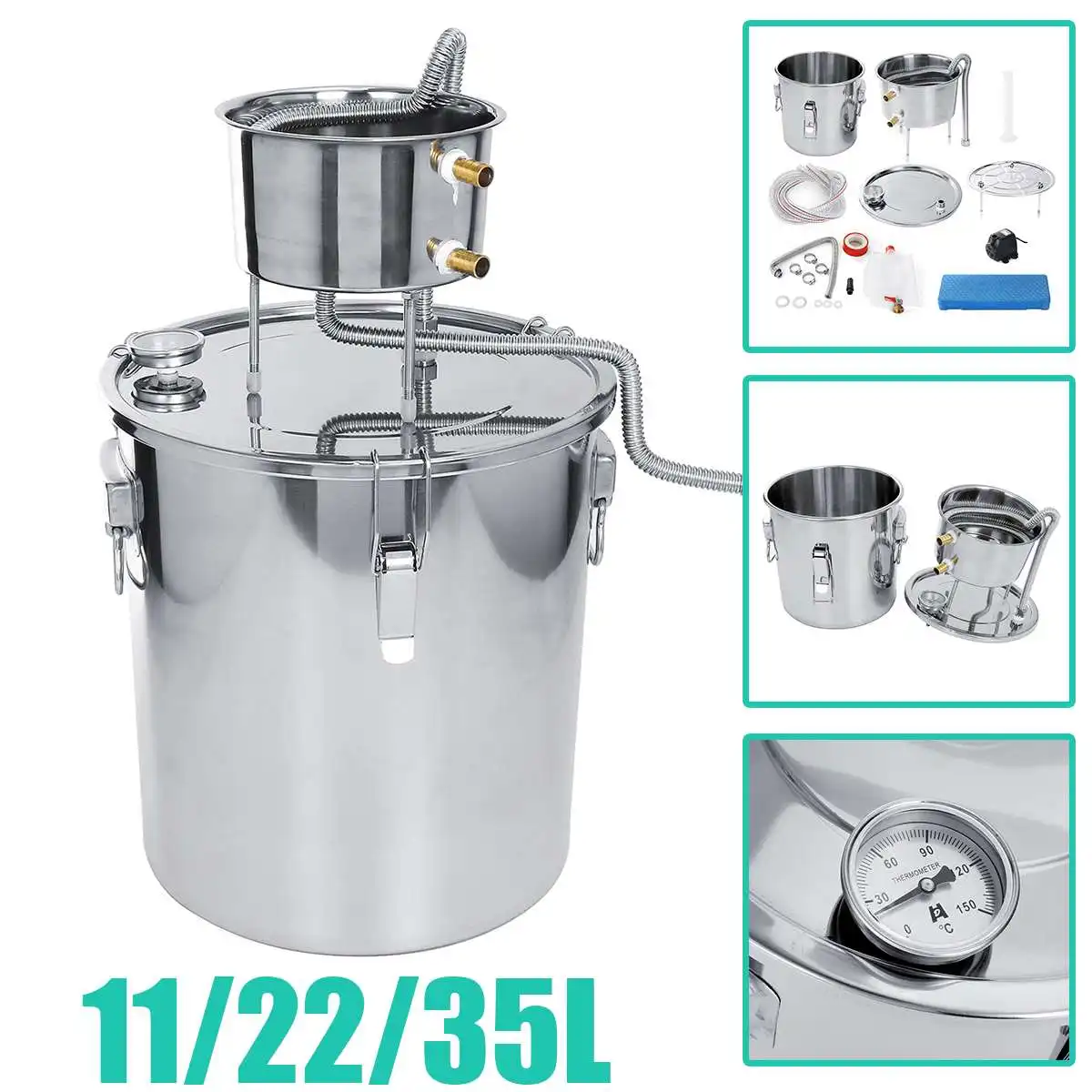 

35L 304 Stainless Boiler Mini Alcohol Distiller Moonshine Home Bar Wine Making Machine Water Whiskey Beer Filter Making Tool Kit