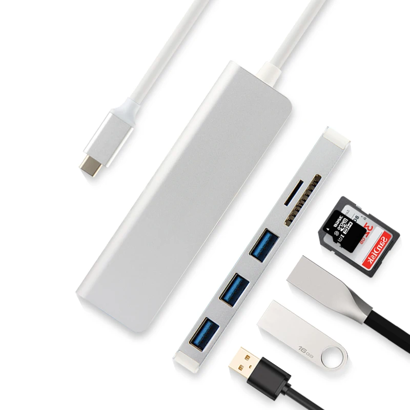 5 в 1 концентратор Type C из алюминиевого сплава адаптер для считывания карт USB 3 0