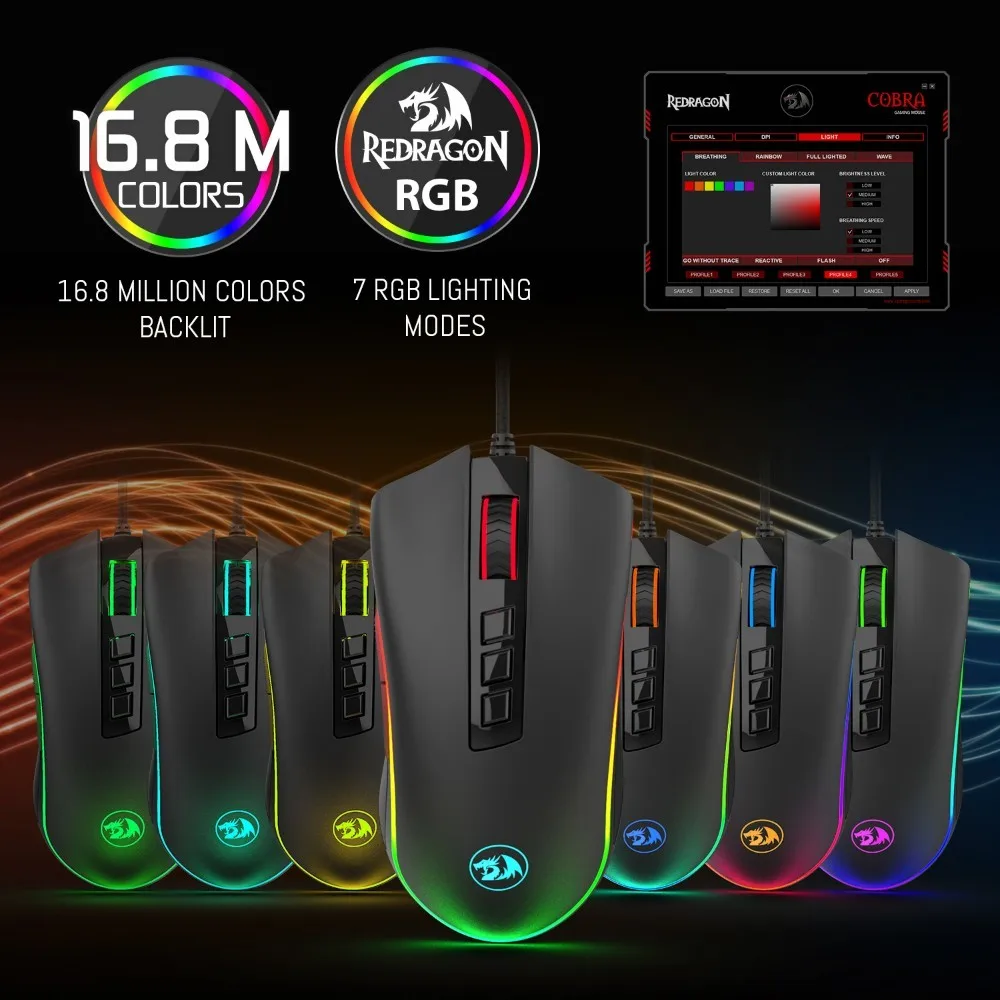 Redragon M711 COBRA Chroma Wired Gaming Mouse with 16.8 Million RGB Color Backlit 10 000 DPI 7 Programmable Buttons Optical LED|wired gaming