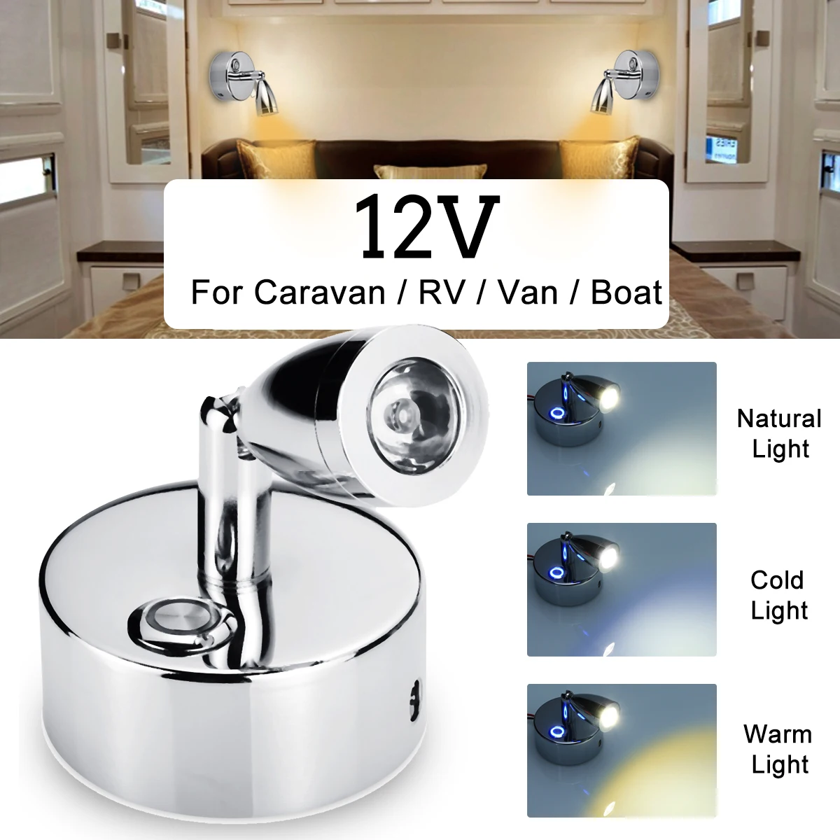 Us 11 41 32 Off 12v 180 Rotate Adjustable Led Spot Reading Light Touchs Switch Wall Spotlight Home Interior Spot Lamp For Rv Caravan Boat In Led