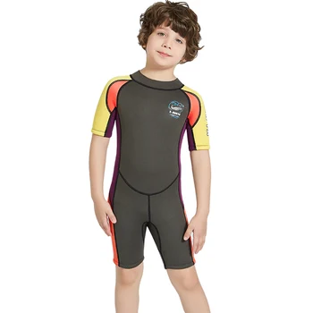 

Kids One-piece Short Sleeves Snorkeling Suit Drifting Swimwear 2.5MM Neoprene Wetsuit Kids For Boys Rash Guards