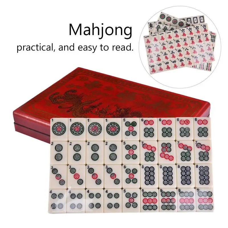 

High Quality 2027-1 English Mahjong Set with Retro Leather Box Traveling Portable Mahjong Board Games