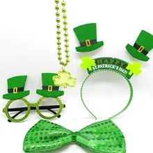4 шт День Святого Патрика счастливый Шарм костюм аксессуары набор волос обруч ожерелье очки блесток лук для ирландского веселья Вечерние торжества