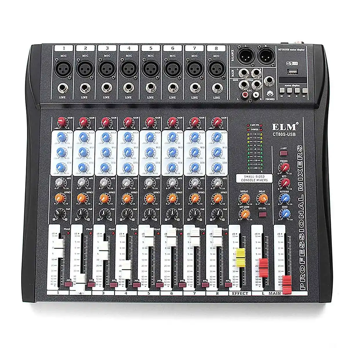 

ELM Professional 8Channel DJ Sound Mixer Karaoke Audio Mixing Console For Microphone Amplifier With 48V Phantom Power USB Jack