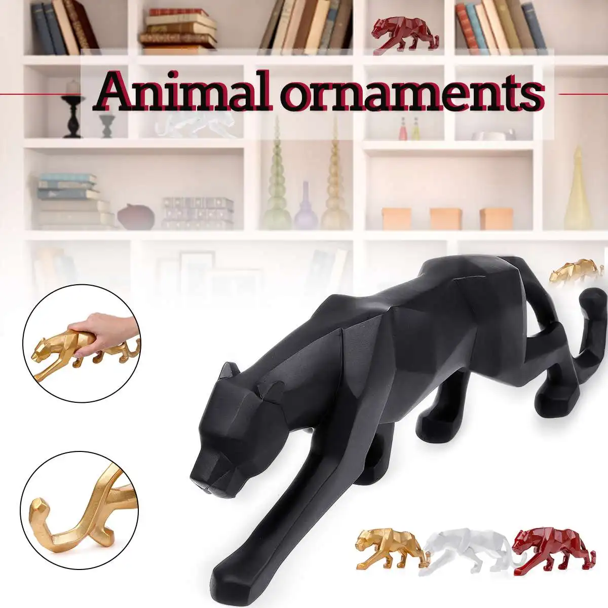 

26*5*8cm Modern Red Gold White Black Panther Resin Sculpture Geometric Resin Leopard Statue Crafts Wildlife Art Decor Gift