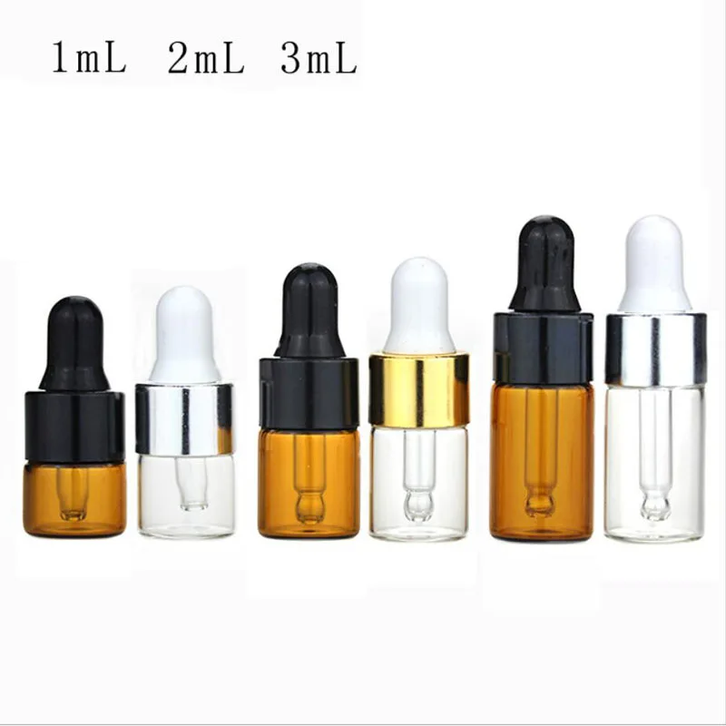 

Amber Clear Glass Bottles Essential Oil Container w/ Glass Eye Dropper 1/2/3 ML
