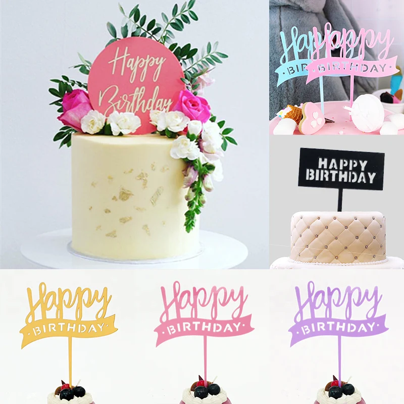 

Cake Topper Happy Birthday Acrylic Fashion Beautiful Decor Ins Party Supplies 1PC New Baking cake Insert Party Decoration