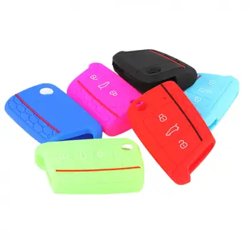 

3 Buttons Silicone Rubber Car Key Case Cover Holder Flip Folding Auto Shell Skin Protect For Golf 7