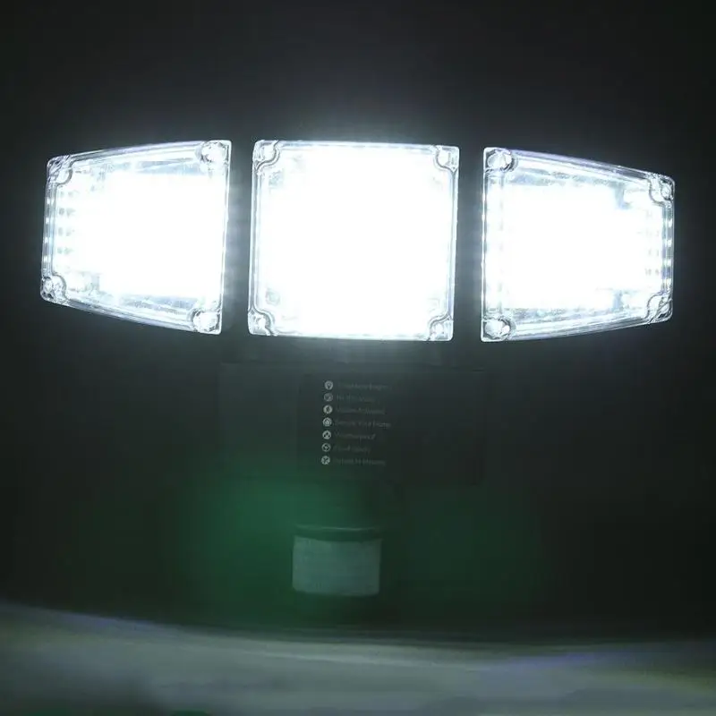 

188 LED Solar Light Powered PIR Motion Sensor Swivel Three Heads Flood Light Spot Lamps Outdoor Garden Yard Wall Projectors Use