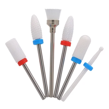 

6pcs Nail Drill Bits Cuticle Cleaner Dust Drill Brush Ceramic Rotary Polishing File Grinding Heads Nail Salon Tools