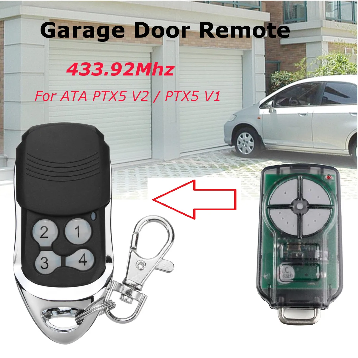 

4 Button Garage Door Remote Control 433.92Mhz For ATA PTX5 V2 / PTX5 V1