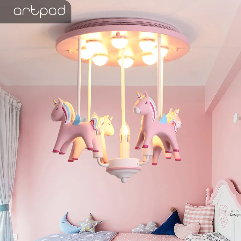 Artpad Lovely Princess Resin Pony Pink Ceiling Light Kid Girl Children