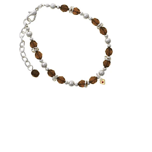 Goldtone Mini January - Maroon Crystal Heart Brown Beaded Bracelet |