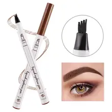 Водостойкий жидкий карандаш для бровей, 4 головки, тонкая татуировка, окрашенная гелевая ручка, косметика, микро-вилка, аппликатор, легко наносится естественным образом