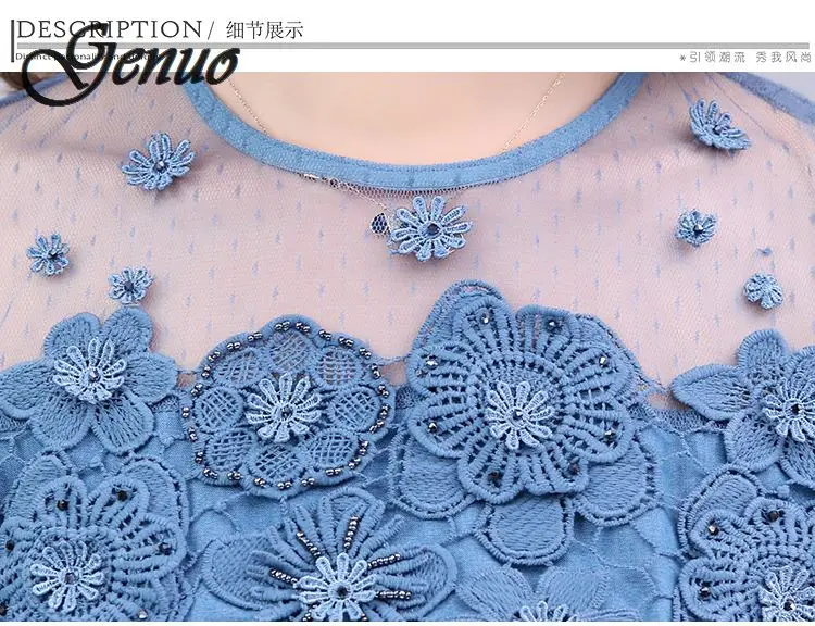 New Arrival Lace Bead Patchwork Summer Women Denim Dresses Half Sleeves Loose A Line Dresses Plus Sizes Jeans Dresses
