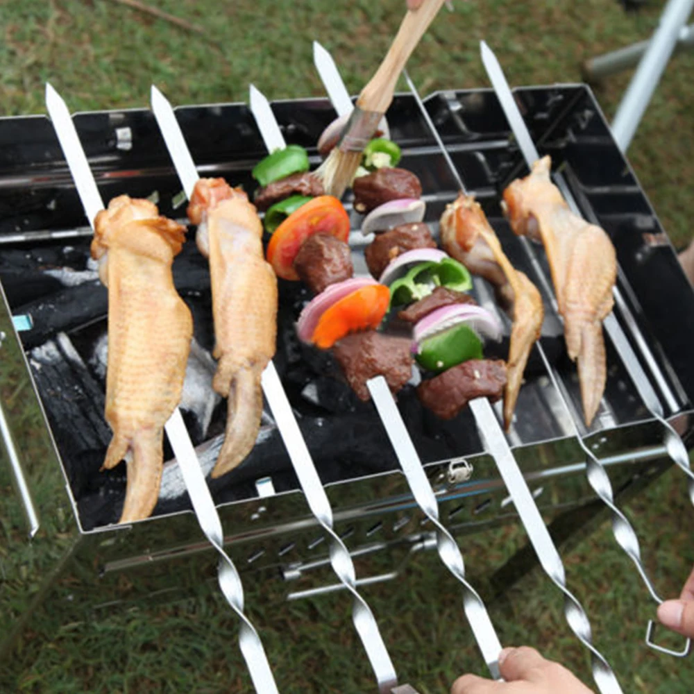 

10PCS/set BBQ Stainless Steel Grilling Kabob Kebab Flat Skewers Needle New Outdoor Barbecue Tool