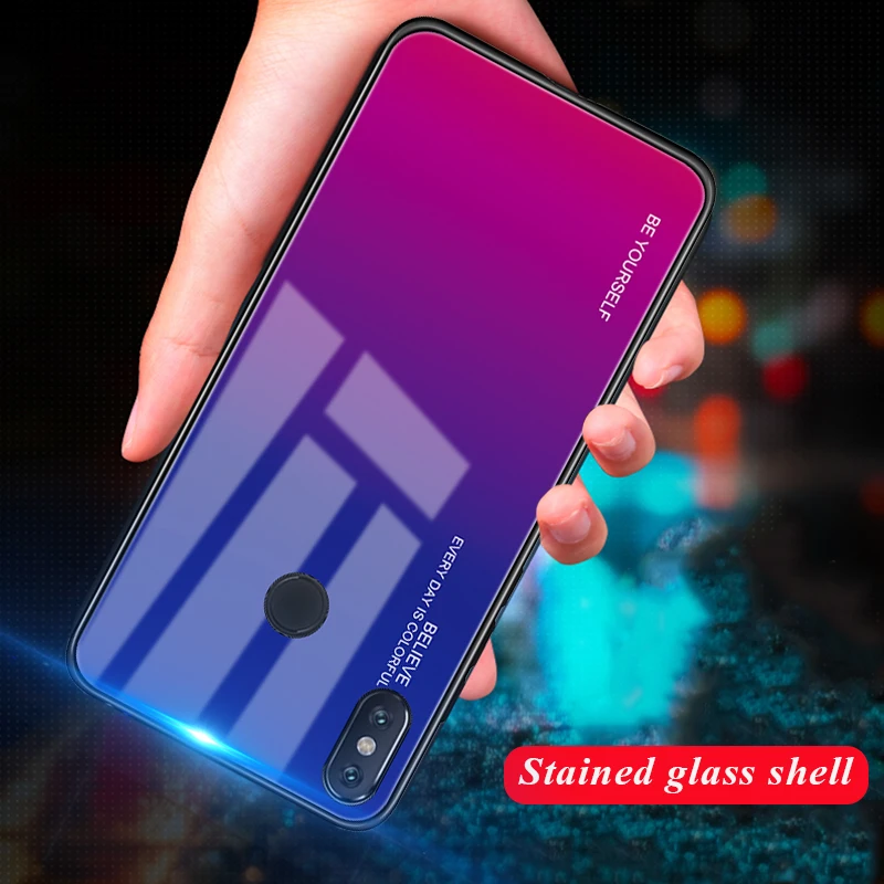 

Gradient Phone Shell For Xiaomi Pocophone F1 Mi8 Mi A2 Lite Mi Mix3 6X A1 5X Tempered Glass Case Redmi Note 6 Pro 5 Plus Cover