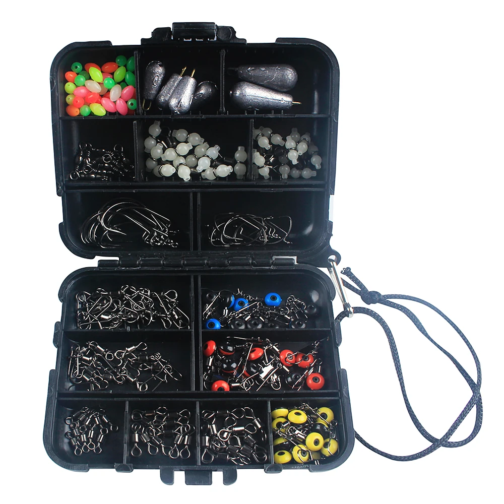 

177pcs Fishing Accessories Kit Crank Hooks Sinker Weights Swivels Snaps Connectors Beads Fishing Tackle Box Set For Pesca