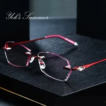 YOK'S без оправы многоугольные очки против голубого излучения женские брендовые алмазные украшения металлическая оправа розовые фиолетовые линзы компьютерные очки WN1244